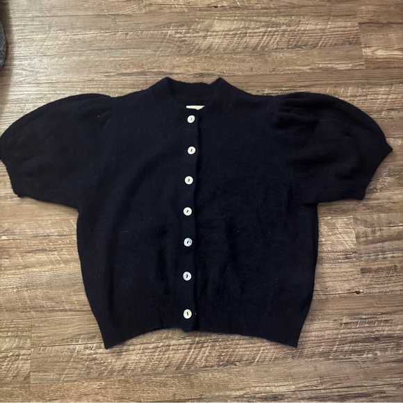 Doen Sweaters - Doen Anisa Cardigan in Navy Alpaca Wool Quiet Luxury Button-Up Sweater Large